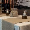Naturelinen bianca and sand and table lamp Tondo Wood