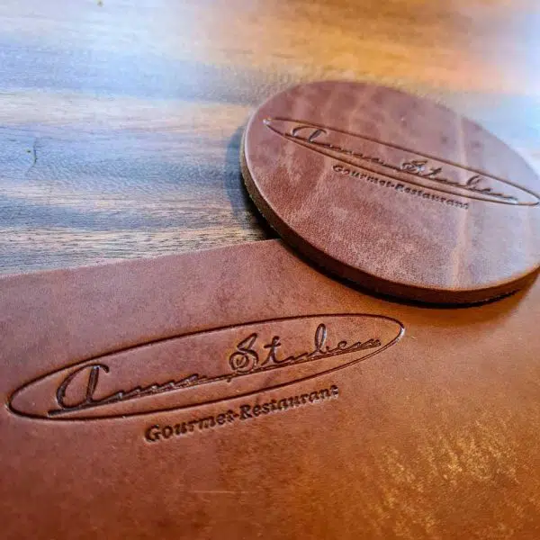 blind embossing logo on leather