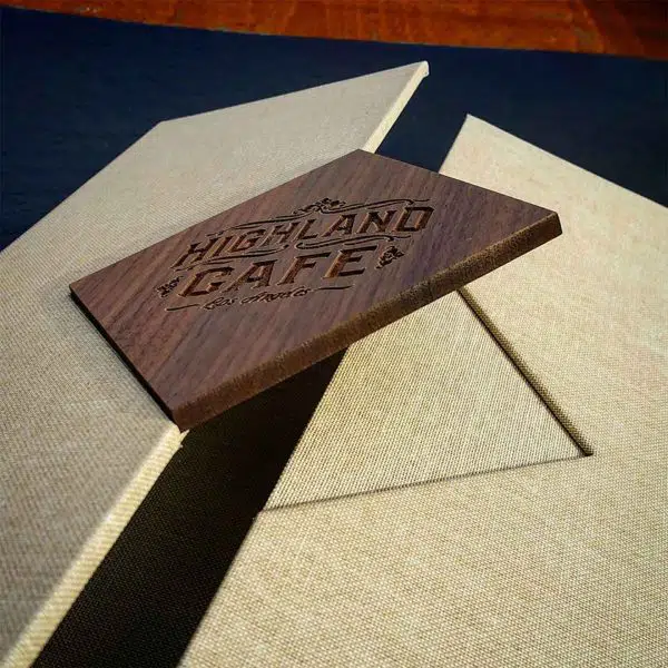 Book cloth menu combined with wood